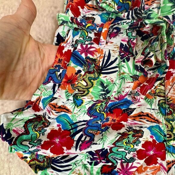 Noisy May Women's Floral Dragon Print Shorts Tropical Parrot Palm Size S - Picture 4 of 12